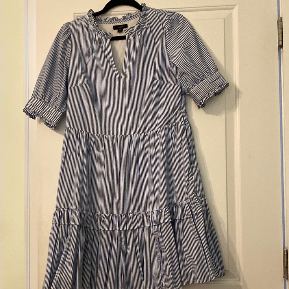 J. Crew Striped Tiered Popover Dress
